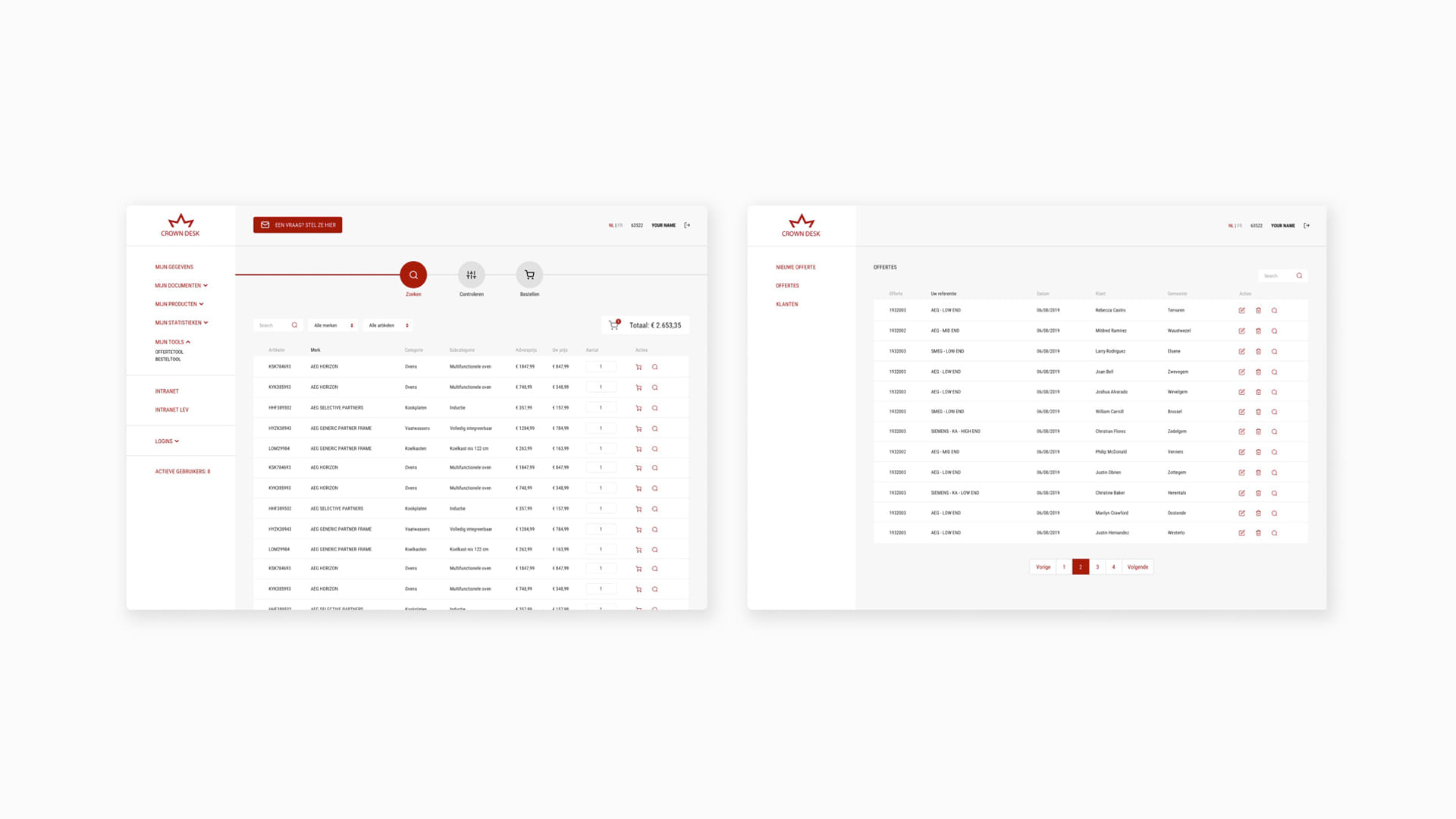 Crown Desk order overview and order list screens