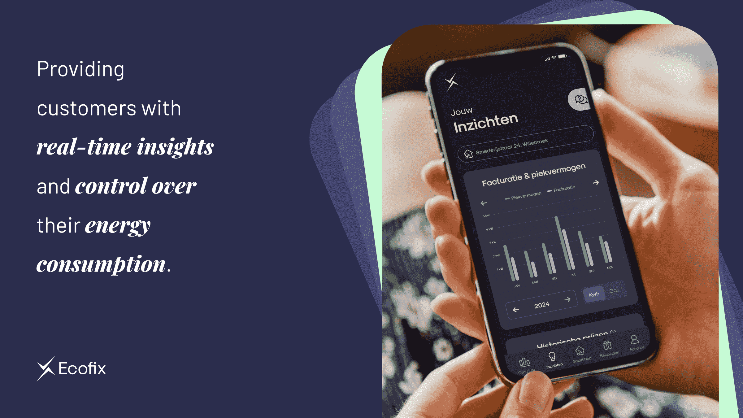 Ecofix mobile app showing real-time energy insights