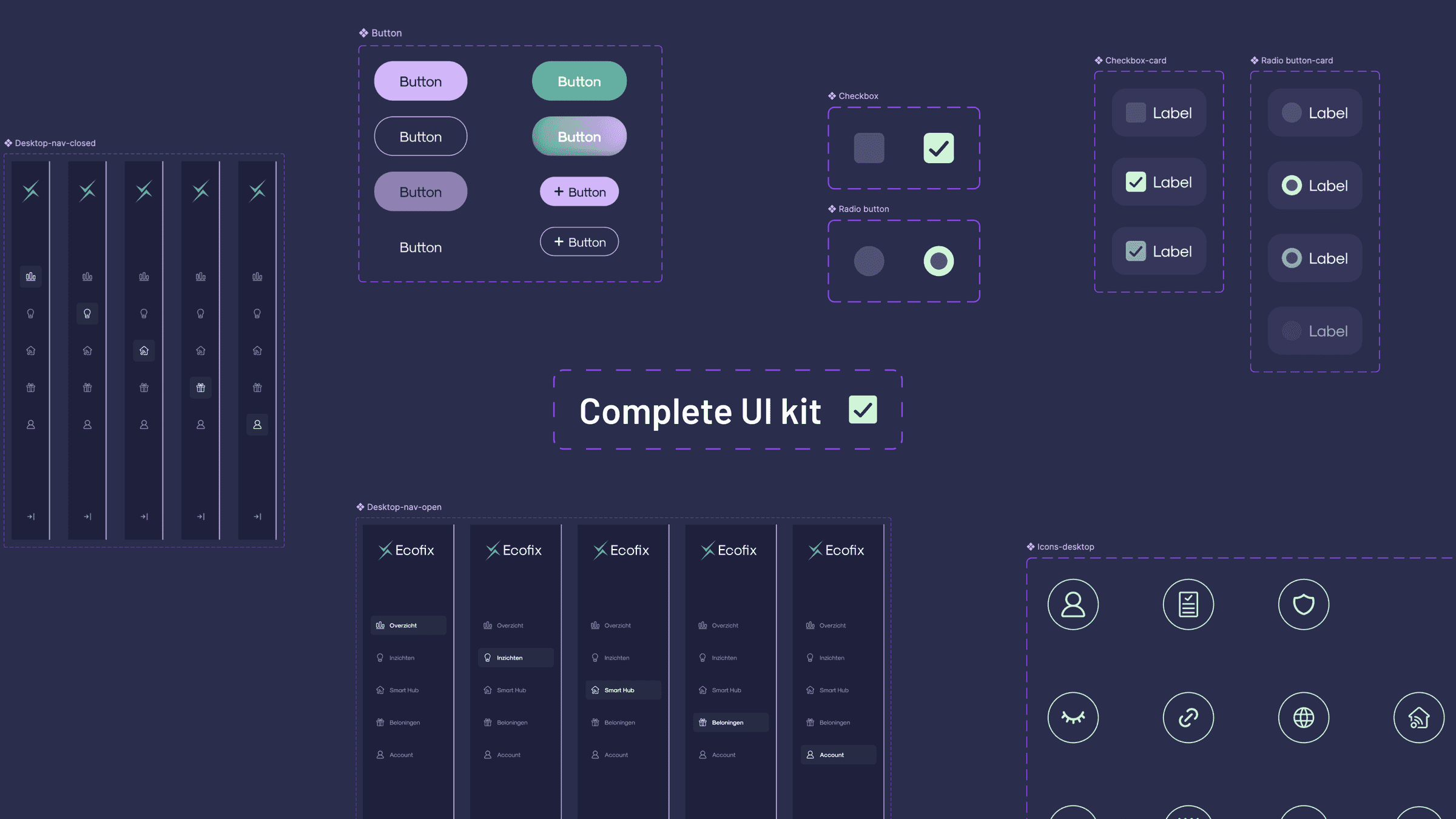 Complete Ecofix UI kit: navigation, buttons, form elements and icons