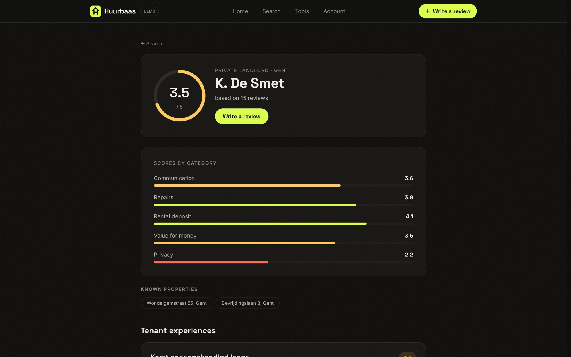 Huurbaas on desktop — Profile