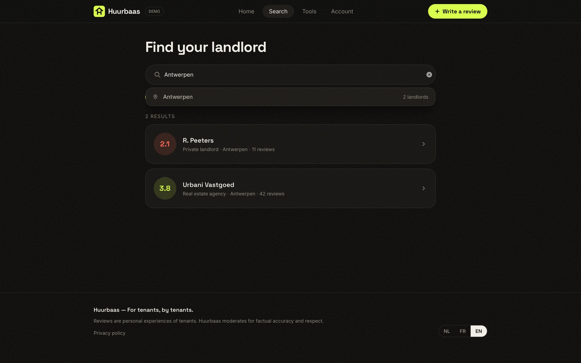 Huurbaas on desktop — Search