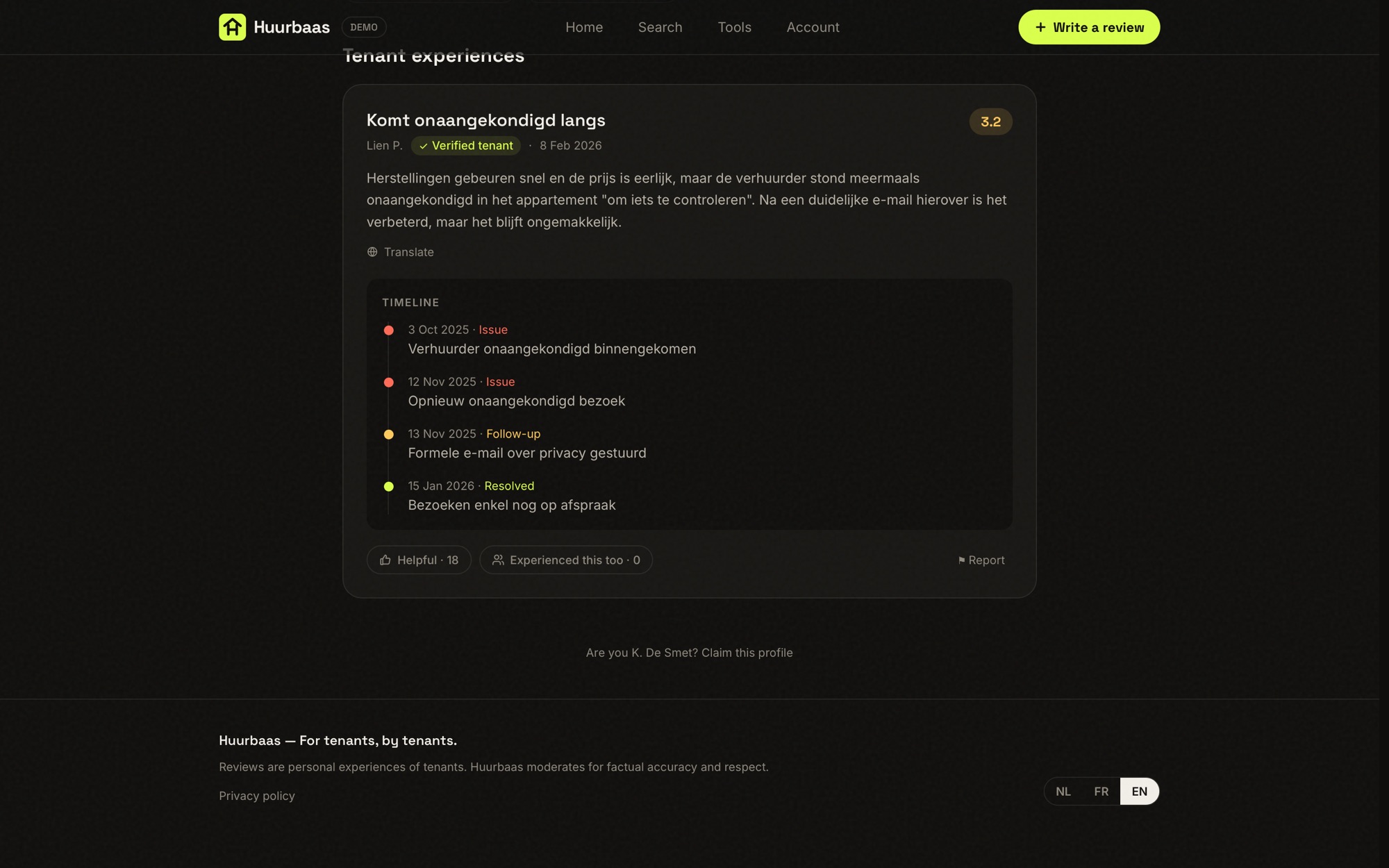 Huurbaas on desktop — Timeline