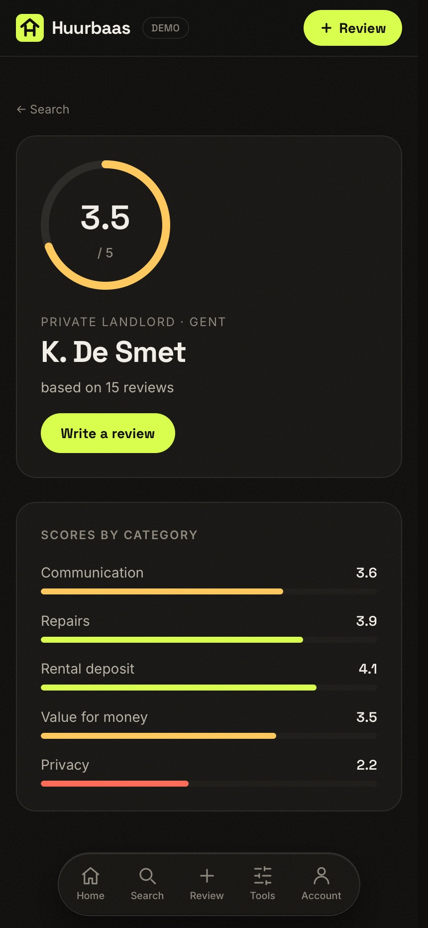 Huurbaas on iOS — Profile