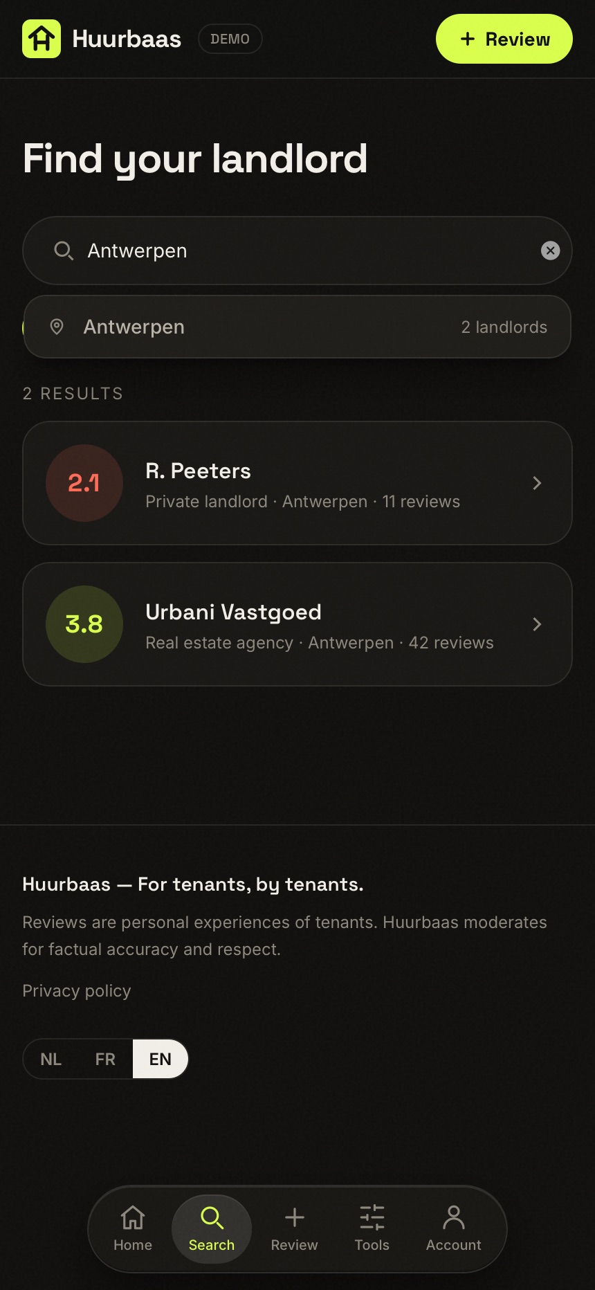 Huurbaas on iOS — Search