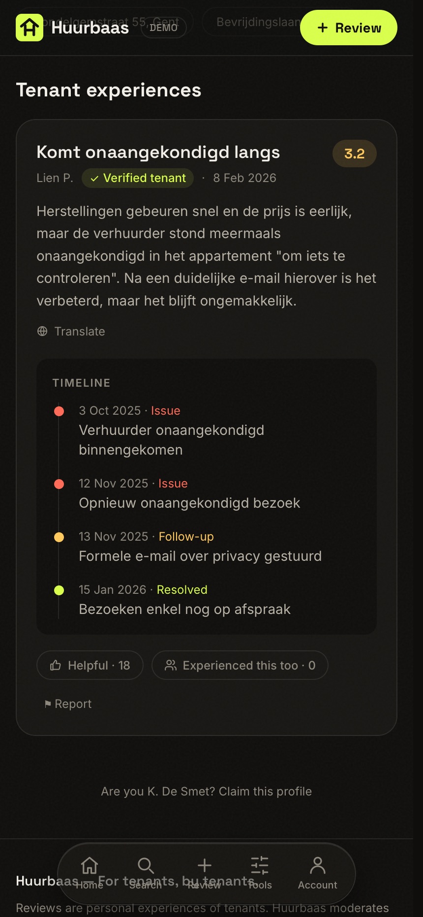 Huurbaas on iOS — Timeline
