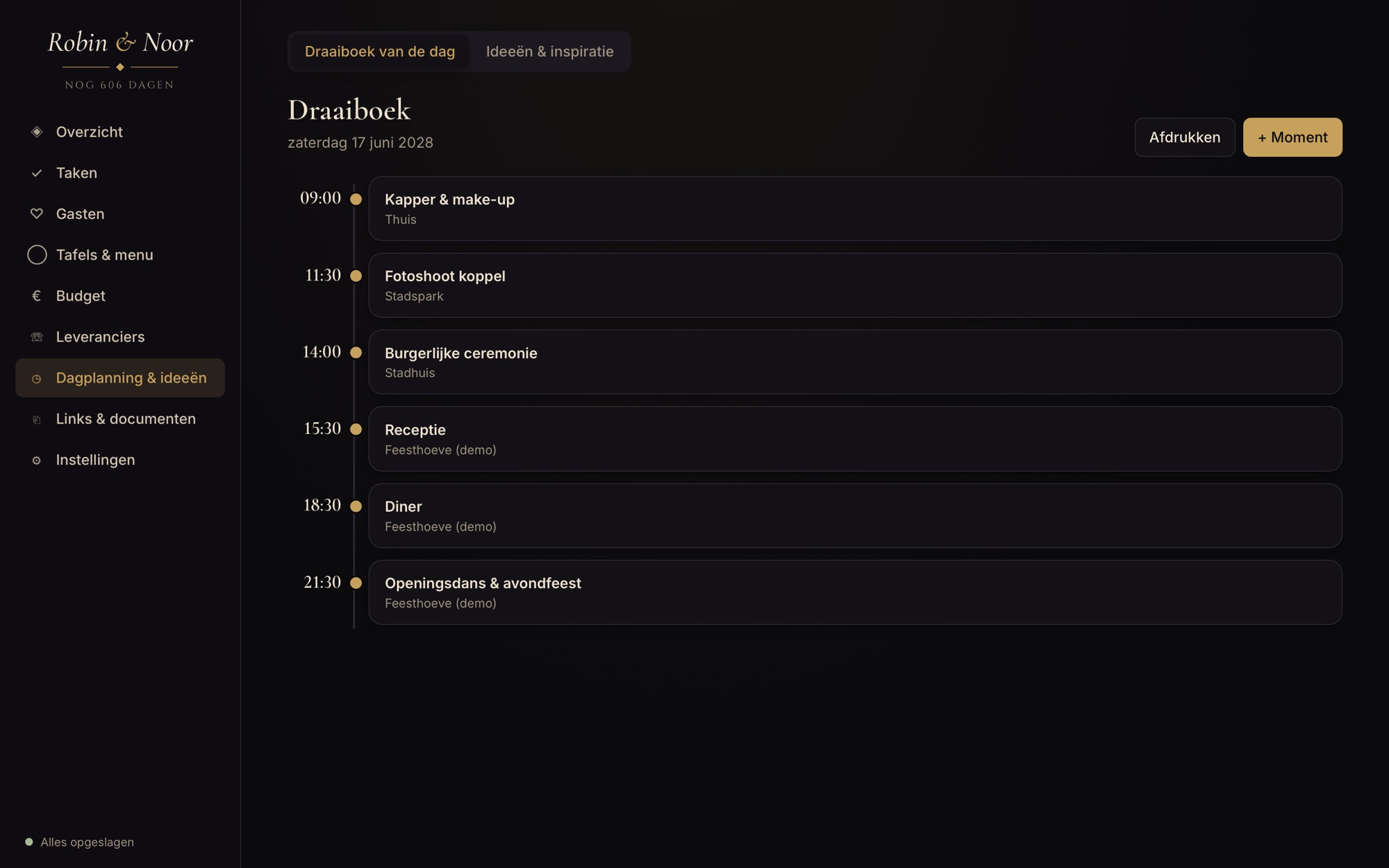 Trouwplanner demo — Day plan